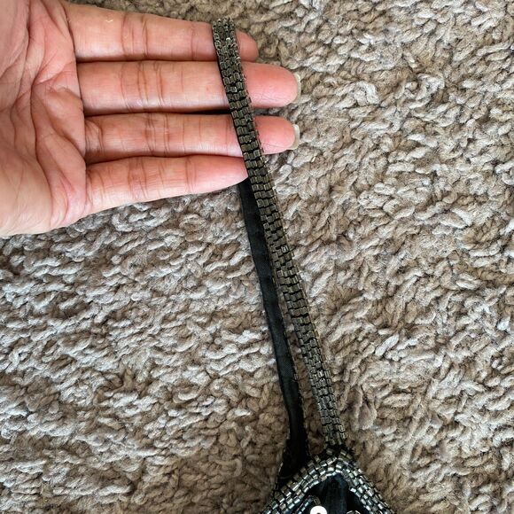 VINTAGE SCALA Black 100% Silk Beaded Sequin Maxi Gown Size Large - Picture 5 of 12